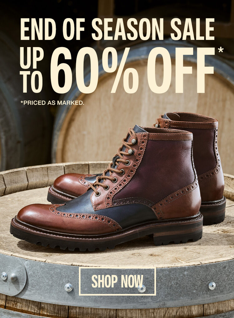Banner of Men's boots with End of Season Sale messaging.